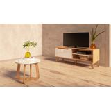 Conjunto Rack Lotus E Mesa De Centro Jasmin Artely Cor Carvalho Com Off White