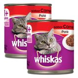 Kit 2 Ração Para Gatos Whiskas Adulto 1+ Anos Patê Sabor Carne Lata 290g