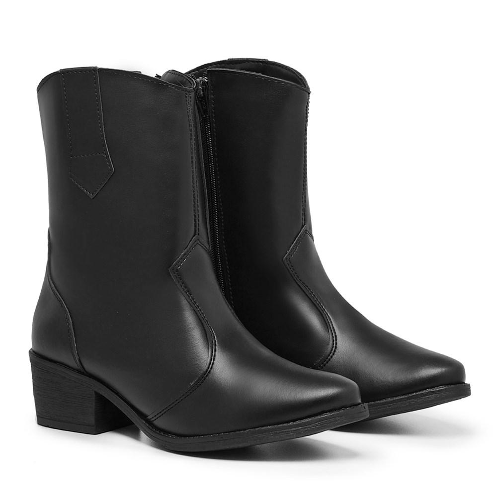 Bota Feminina Cano Curto Bico Fino Western Zíper Improvizzo Preto 37