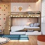 Beliche Infantil Com Escada Nichos Gavetas Laterais E Gavetões Inferiores Aveiro Oak/branco