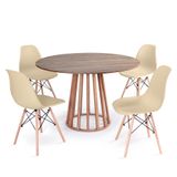 Conjunto Mesa De Jantar Redonda Talia Amadeirada Natural 120cm Com 4 Cadeiras Eames Eiffel - Nude