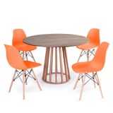 Conjunto Mesa De Jantar Redonda Talia Amadeirada Natural 120cm Com 4 Cadeiras Eames Eiffel - Laranja