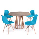 Conjunto Mesa De Jantar Redonda Talia Amadeirada Natural 120cm Com 4 Cadeiras Eames Eiffel - Turquesa