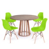 Conjunto Mesa De Jantar Redonda Talia Amadeirada Natural 120cm Com 4 Cadeiras Eames Eiffel - Verde