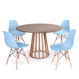 Conjunto Mesa De Jantar Redonda Talia Amadeirada Natural 120cm Com 4 Cadeiras Eames Eiffel - Azul Claro