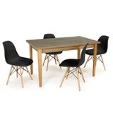 Conjunto Mesa De Jantar Retangular Luiza 135cm Natural Com 4 Cadeiras Eames Eiffel - Preto