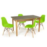 Conjunto Mesa De Jantar Retangular Luiza 135cm Natural Com 4 Cadeiras Eames Eiffel - Verde