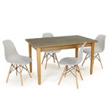 Conjunto Mesa De Jantar Retangular Luiza 135cm Natural Com 4 Cadeiras Eames Eiffel - Cinza