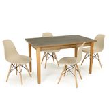 Conjunto Mesa De Jantar Retangular Luiza 135cm Natural Com 4 Cadeiras Eames Eiffel - Nude