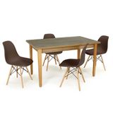 Conjunto Mesa De Jantar Retangular Luiza 135cm Natural Com 4 Cadeiras Eames Eiffel - Marrom