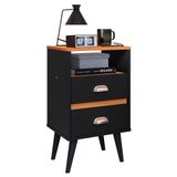 Mesa De Cabeceira Pequena Mesinha Com Gavetas Moderna Nicho Organizador Retrô Canto Quarto Classic New - Preto/cinamomo - Rpm
