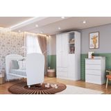 Quarto De Bebê Completo Com 1 Berço 1 Cômoda 1 Guarda Roupa Arco-íris Móveis Percasa Branco