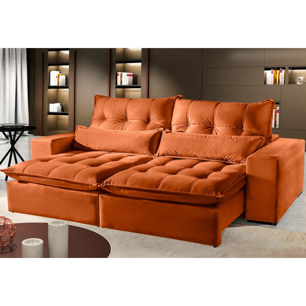 Sofá 2 Lugares Máximo Retrátil E Reclinável 2,00 Metros Veludo Terracota