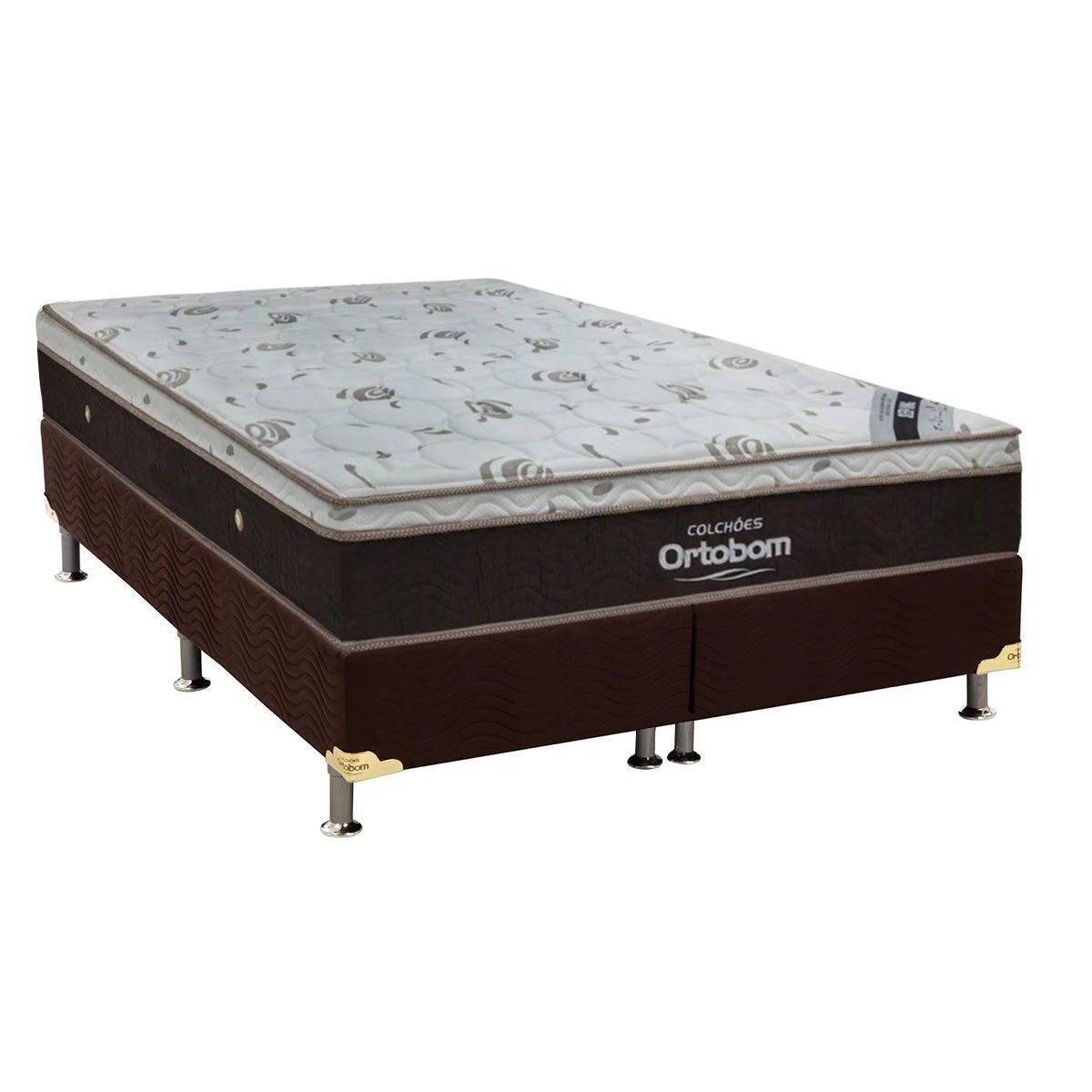 Cama Box Queen Colchao Molas Ortobom Superpocket Sleep King Box Suede Brown 158x198