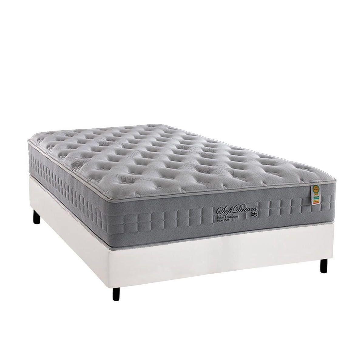 Cama Box Casal Colchao Molas Masterpocket Ensacadas Anjos Soft Dream Base Crc Courano Branco 138x188