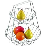 Fruteira 2 Andares Metal Cromado - Fruteira De Mesa Dupla Maçã - Estilosa Cromada Design Dois Andares - Aramado - Panami
