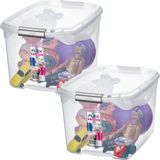 Kit 2 Caixas Organizadoras Transparente Tampa Com Travas 29l