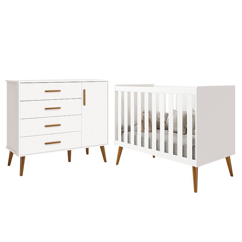 Jogo De Quarto Infantil Isis Cômoda 1 Porta E Berço Branco - Reller Móveis