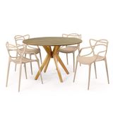 Conjunto Mesa De Jantar Redonda Marci Natural 120cm Com 4 Cadeiras Allegra - Nude