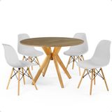 Conjunto Mesa De Jantar Redonda Marci Natural 100cm Com 4 Cadeiras Eames Eiffel - Cinza