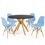 Conjunto Mesa De Jantar Redonda Marci Preta 100cm Com 4 Cadeiras Eames Eiffel - Azul Claro