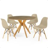 Conjunto Mesa De Jantar Redonda Marci Natural 100cm Com 4 Cadeiras Eames Eiffel - Nude