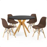 Conjunto Mesa De Jantar Redonda Marci Preta 100cm Com 4 Cadeiras Eames Eiffel - Marrom