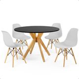 Conjunto Mesa De Jantar Redonda Marci Preta 100cm Com 4 Cadeiras Eames Eiffel - Cinza