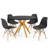 Conjunto Mesa De Jantar Redonda Marci Preta 100cm Com 4 Cadeiras Eames Eiffel - Preto