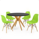 Conjunto Mesa De Jantar Redonda Marci Preta 100cm Com 4 Cadeiras Eames Eiffel - Verde