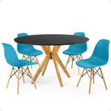 Conjunto Mesa De Jantar Redonda Marci Preta 120cm Com 4 Cadeiras Eames Eiffel - Turquesa