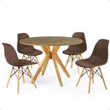 Conjunto Mesa De Jantar Redonda Marci Natural 100cm Com 4 Cadeiras Eames Eiffel - Marrom