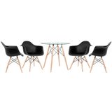 KIT - Mesa redonda de vidro Eames 80 cm + 4 cadeiras Eiffel DAW preto