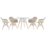 KIT - Mesa redonda de vidro Eames 80 cm + 4 cadeiras Eiffel DAW nude