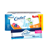 Kit Fralda Geriatrica Tena Confort M 26 Unidades + Lenços Umedecidos Tena 40 Unidades