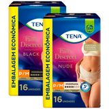 Kit Calcinha Descartável Tena Pants Discreet Nude P/M 16 Unidades + Calcinha Descartável Tena Pants Discreet Preta P/M 16 Unidades