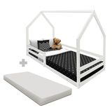 Cama Com Colchão Infantil Montessoriana Casinha Em Madeira Maciça Branco Amore Shop Jm