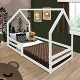 Cama Casinha Solteiro Madeira Maciça Branco Juninho Shop Jm