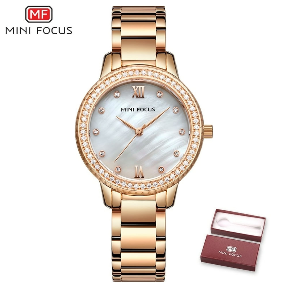 Relógio Feminino Mini Focus Mf0226l À Prova D&#39;água Ouro Rosa