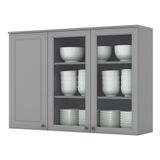 Armário Aéreo 3 Portas De Vidro 120cm Americana Cinza - Móveis Henn