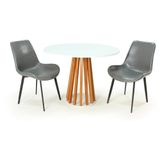 Conjunto Mesa De Jantar Redonda Talia Branca Amadeirada 100cm Com 2 Cadeiras Estofadas Chicago - Cinza Escuro
