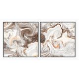 Kit Com 2 Quadros Decorativos Abstratos Com Moldura Para Sala Quarto Escritório 32x32 Abstrato 018