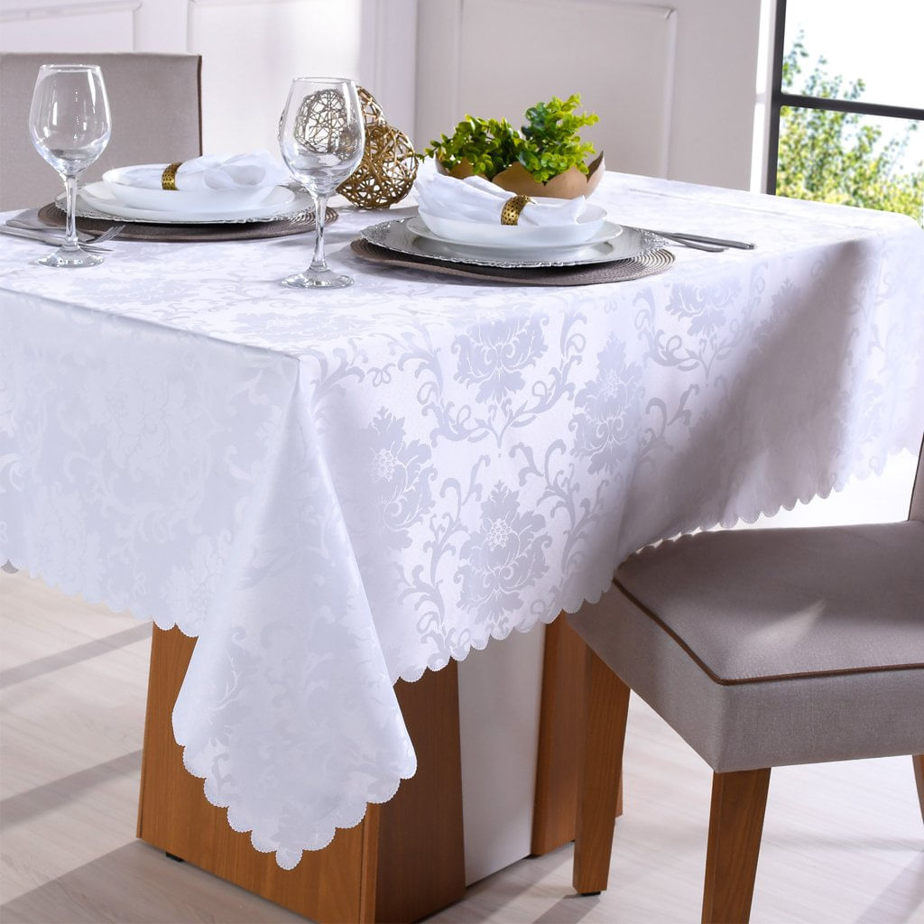 Toalha De Mesa Jacquard Impermeável 6 Lugares 160x210 Branco