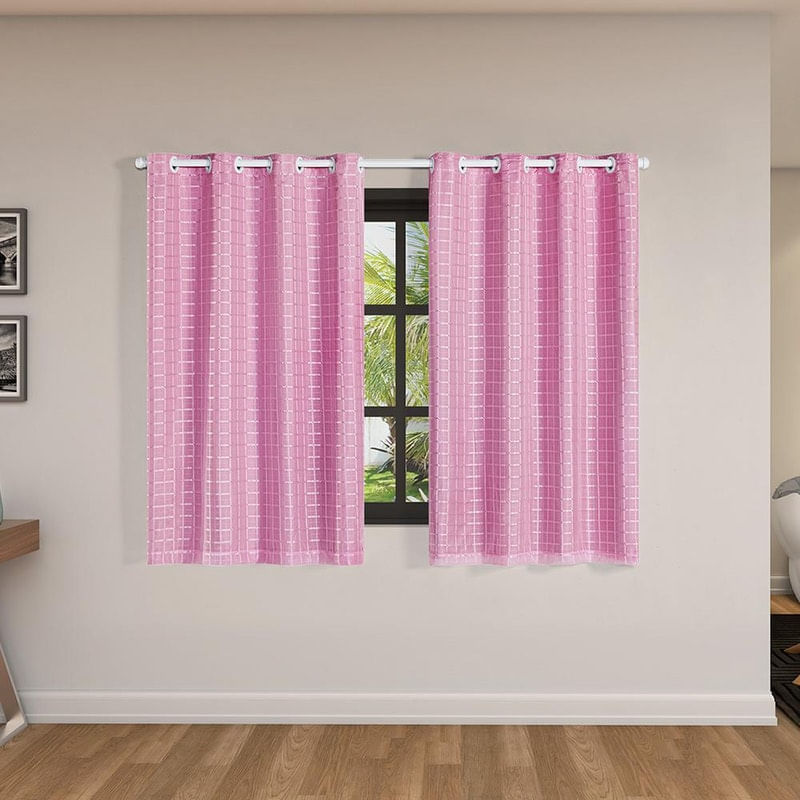 Cortina Blackout Pvc Tecido Voil Xadrez 2,00 X 1,40 Rosa