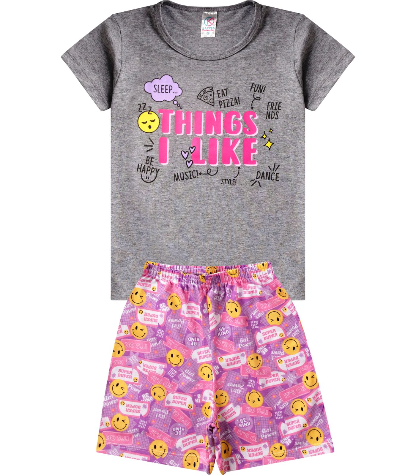 Pijama Verão Infantil Feminino Kappes Cinza 12