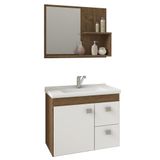 Conjunto Gabinete Suspenso Para Banheiro Com 1 Porta E 2 Gavetas Amendoa/branco Isa Mgm Móveis