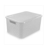 Cesto Organizador Rattan Com Tampa Branco 16 L