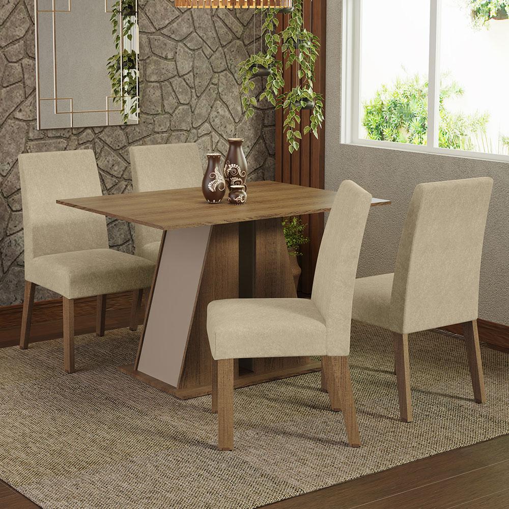 Conjunto Sala De Jantar Mesa Tampo De Madeira 4 Cadeiras Rustic/crema/imperial Agnes Madesa
