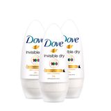 Kit Desodorante Roll On Dove Invisible Dry 50ml - 3 Unidades