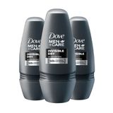 Kit Desodorante Roll On Dove Men Invisible Dry 50ml - 3 Unidades